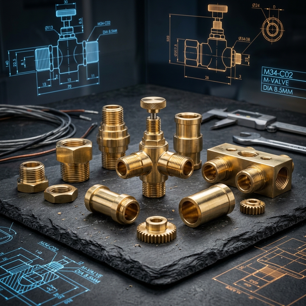 Precision Machined Brass Components & CAD Blueprint